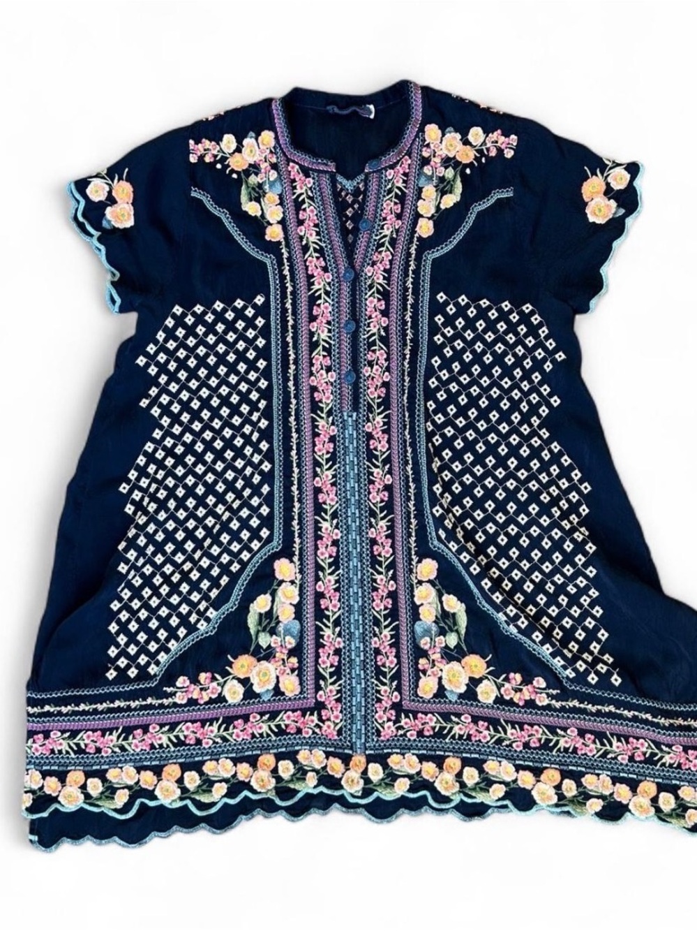 Johnny Was Navy Embroidered Floral Girls Tunic